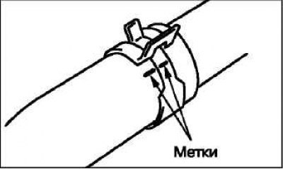 Нанесите метки спаренности на шланг радиатора и…