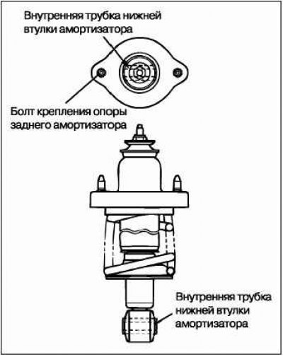 Установите верхнюю опору заднего амортизатора…
