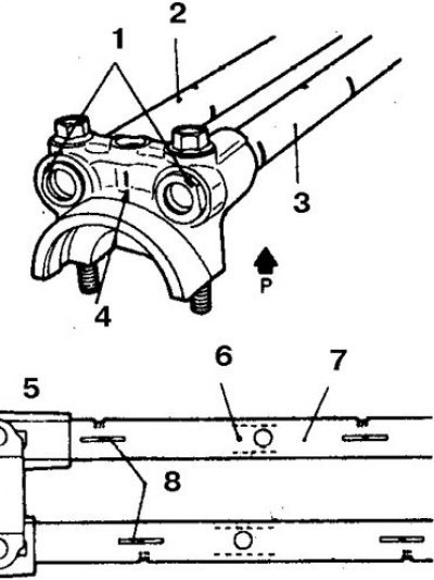 1. Выемка; 2, 8. Валик В; 3, 7. Валик А; 4.…
