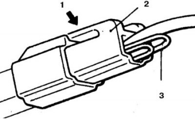 1. Защелка замка; 2. Розетка разъема; 3. Скрепка