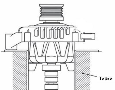 1. Установить ротор в тиски.