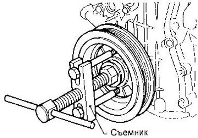28. Снимите шкив коленчатою вала.