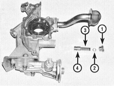 1 - Заглушка; 2 - Шайба; 3 - Пружина; 4 - Клапан