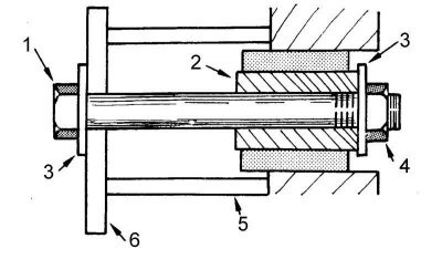1 - болт; 2 - втулка; 3 - шайба; 4 - гайка; 5 -…