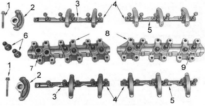 1 - болт; 2 - коромысло; 3 - одна метка; 4 - оси…
