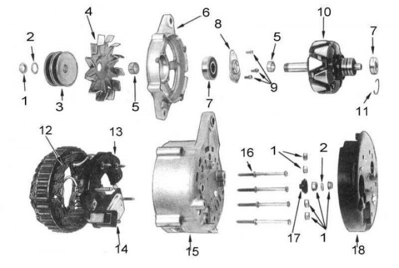 1 - гайки; 2 - шайбы; 3 - шкив; 4 - крыльчатка…