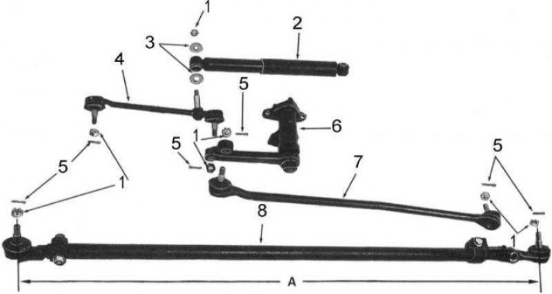 1 - гайка; 2 - рулевой демпфер; 3 - шайбы; 4 -…