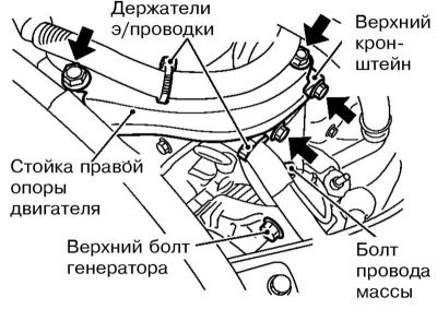7. Выверните болт крепления верхнего кронштейна…