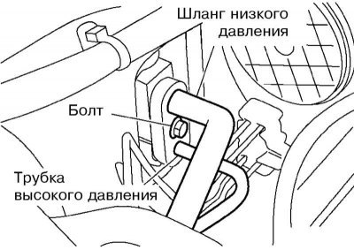 1. Отсоедините от испарителя гибкий шланг низкого…