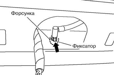 2. Для снятия форсунки омывания стекла двери…