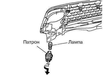Снятие лампы переднего указателя поворота