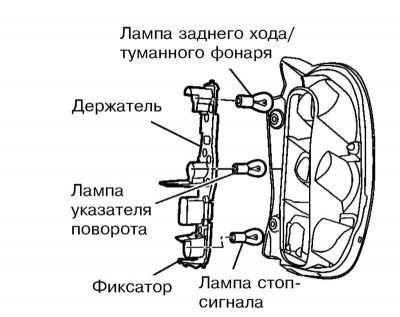 2. Высвободите из фиксаторов держатель ламп.