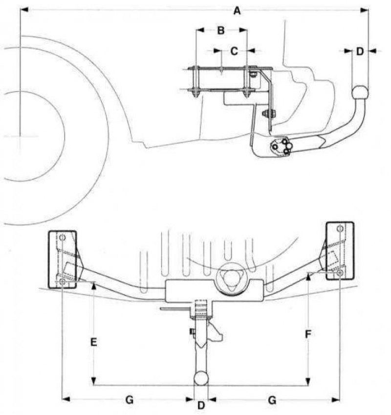 A - 1064 мм; B - 160 ± 0.3 мм; C - 80 мм; D - 50…