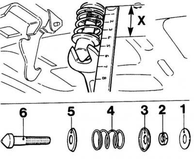 1 - Шайба; 2 - Гайка; 3 - Шайба; 4 - Пружина; 5 -…