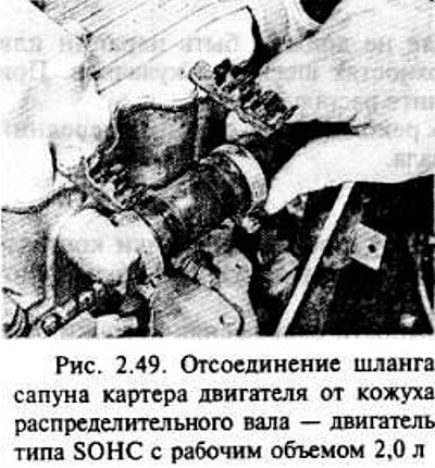 Отсоедините шланг сапуна на двигателях 1,8 и 2,0…
