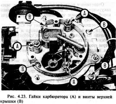 Отвинтите три гайки и снимите карбюратор со…