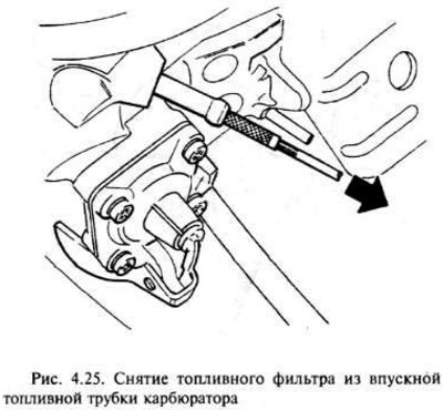 Выньте топливный фильтр из трубки подвода топлива…