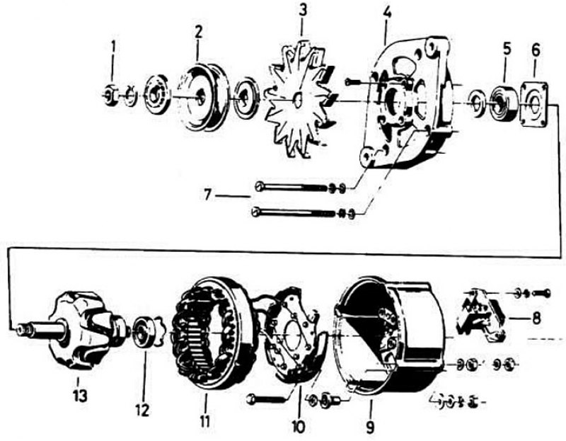 Рис. 12.4. Генератор тока типа Bosch: 1 - гайка…