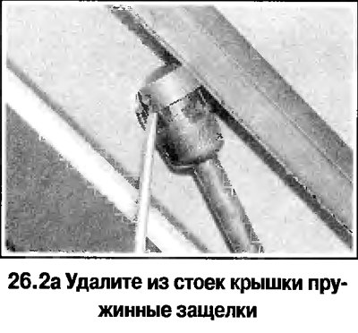 2. Удалите пружинные защелки из стоек крышки,…