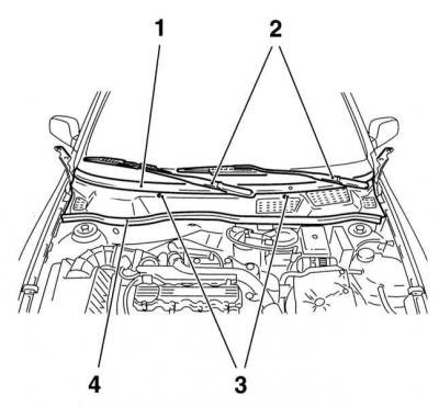 1 - Уплотнитель; 2 - Поводки стеклоочистителей; 3…