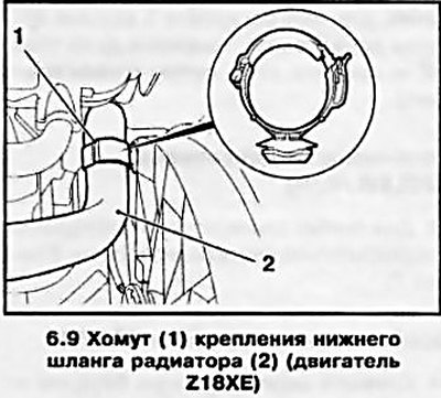9. Снимите нижний шланг радиатора с корпуса…