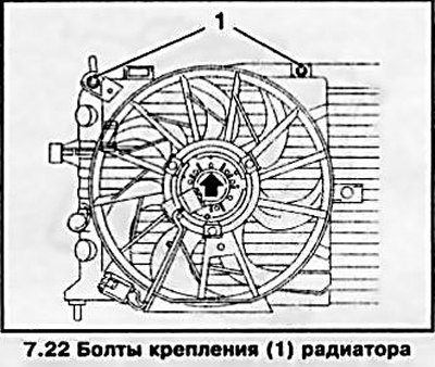 22. Выверните болты крепления радиатора и…