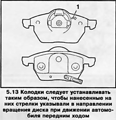 13. Заправьте в суппорт внутреннюю тормозную…
