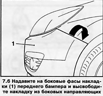 6. Нажмите на боковые фасы накладки бампера по…