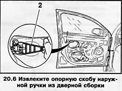 6. Отсоедините тягу замка двери от опорной скобы…