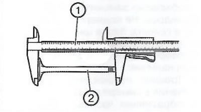 3. Штангенциркулем (1) измерить длину клапана (2).