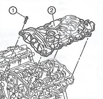 5. Установить крышку головки блока цилиндров (2).