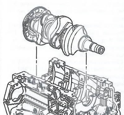 5. Двумя руками извлечь коленчатый вал вверх из блока цилиндров.