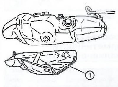 9. Снять защиту топливного бака (1).