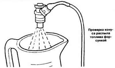 Проверить сопротивление обмотки форсунок, последовательно присоединяя к их выводам омметр,…