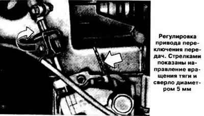 Вращать тягу привода переключения передач влево,…