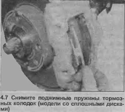 7. Снимите поджимные пружины тормозной колодки…