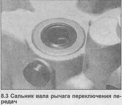 3. Отверткой выковыряйте сальник вала рычага…