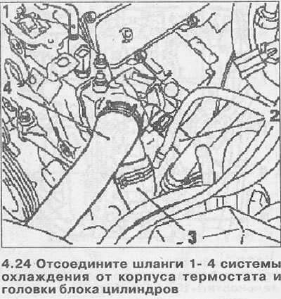 25. Высвободите шланг 5 охлаждения из кронштейна…