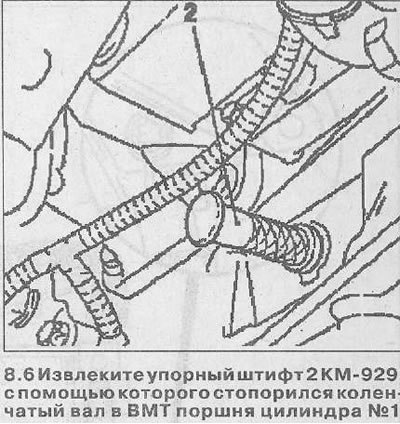 7. Ослабьте затяжку болта 1 крепления…