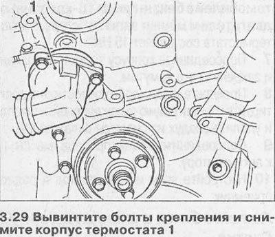 30. Снимите уплотнение с корпуса термостата.