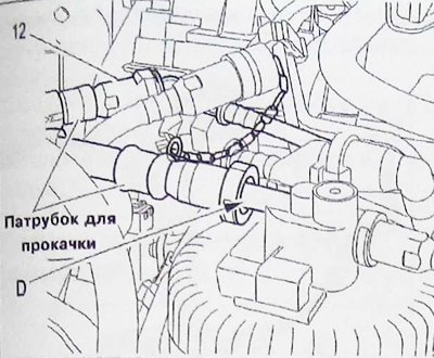 Снимите вспомогательный патрубок и заглушку…