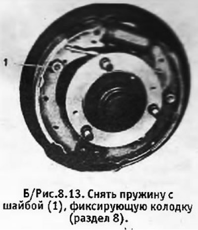 5. Снять пружину, фиксирующую первичную колодку,…