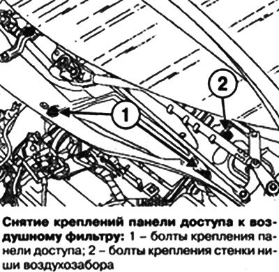 Открутите болты крепления воздухозабора.