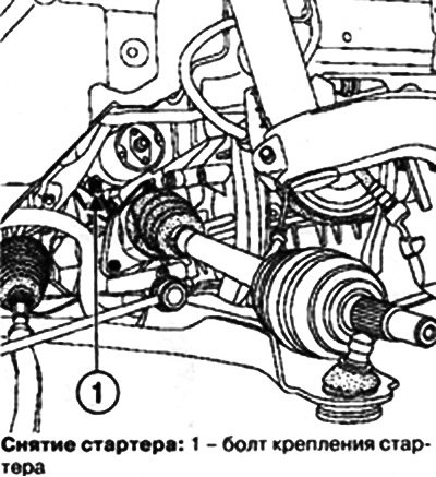 Открутите болт крепления и снимите стартер.