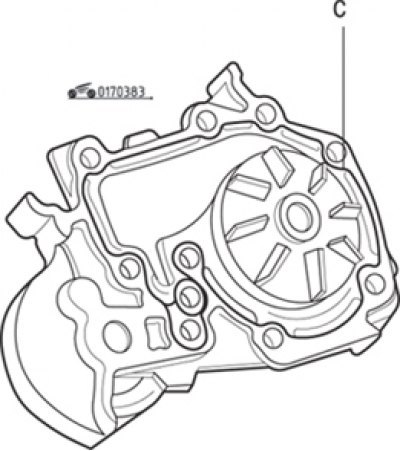 Рис. 3.83. Нанесение герметика на привалочную поверхность водяного насоса: с=0,6–1,0 мм