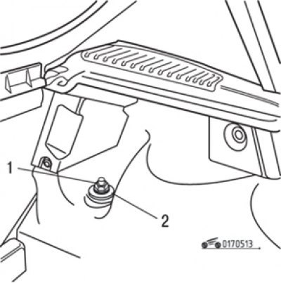 Рис. 5.13. Крепление верхней части заднего амортизатора: 1 – гайка; 2 – подушка