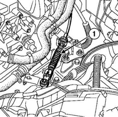 Рис. 3.136. Снятие троса привода акселератора: 1…