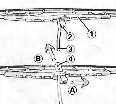 1 - стеклоочиститель; 2 - защелка; 3 - рычаг; 4 -…