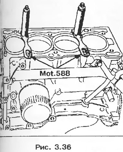 16. Установите фиксаторы гильз цилиндров Mot. 588.