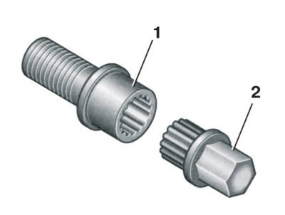 1 – специальный болт; 2 – ключ